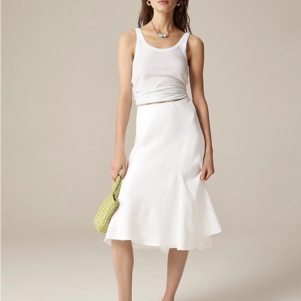 NWT J.Crew Tall Gwyneth flounce-hem slip skirt in linen MT Medium White Preppy